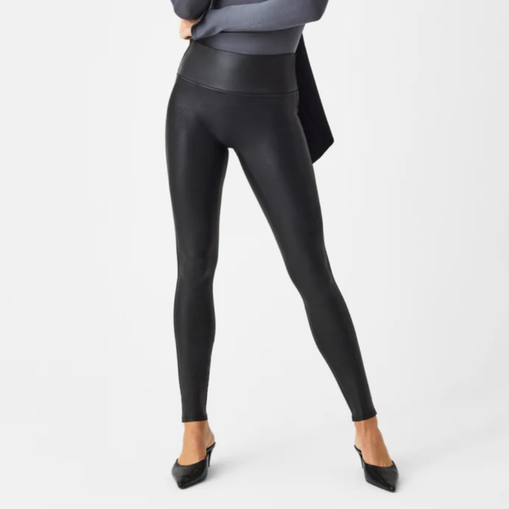 New Spanx Black Faux Leather Stretch Leggings Women’s L